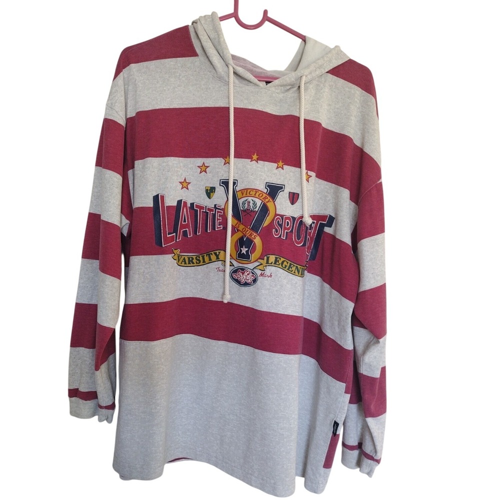 Vintage Latte Sweatshirt Men M Multi‎ Striped Sporty Hoodie Long Sleeve Pullover